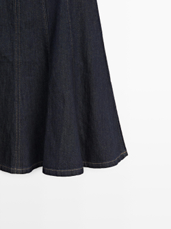 Massimo Dutti Джинсовая юбка-миди с годетом, темно-синий