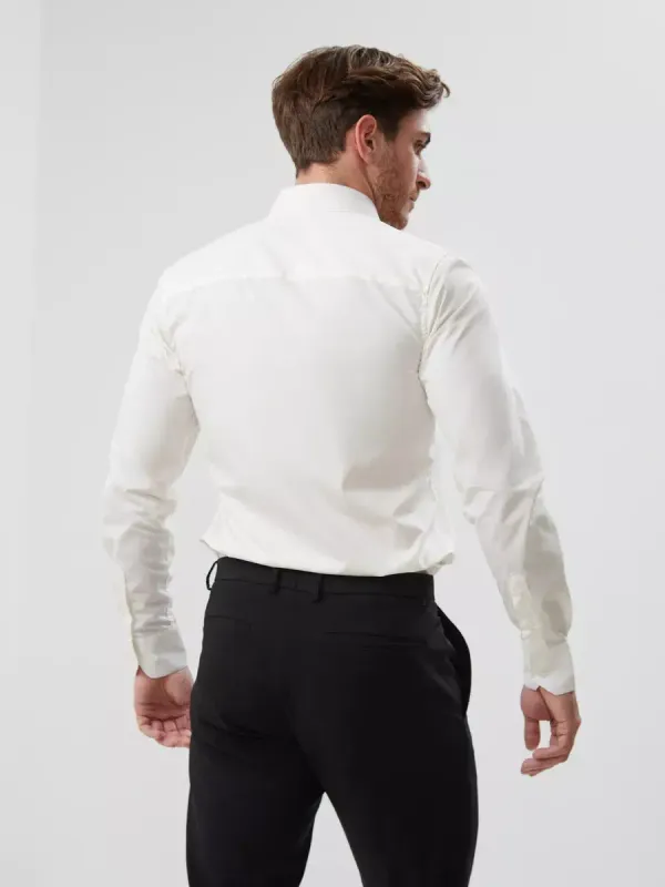 Рубашка на невысокий рост LOW SLIM FIT с длинным рукавом, молочная