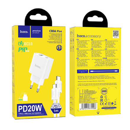 C80A Plus Rapido PD20W+QC3.0 charger set(Type-C to Type-C)(EU)