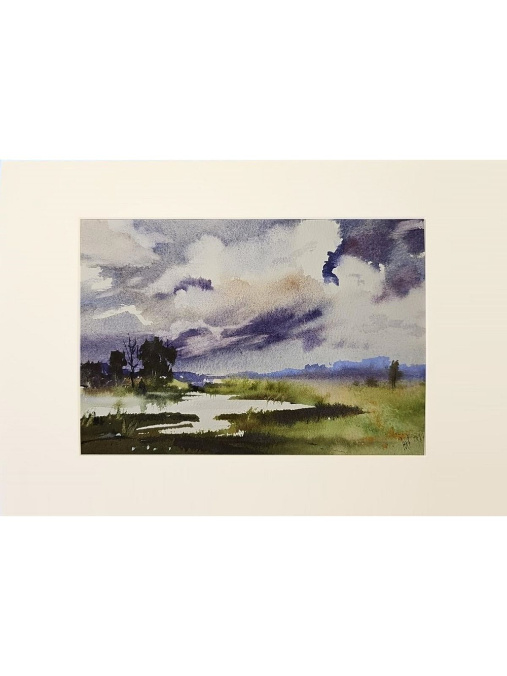 Картина авторская акварельная в паспарту 21х30 см на стену для интерьера "После грозы"