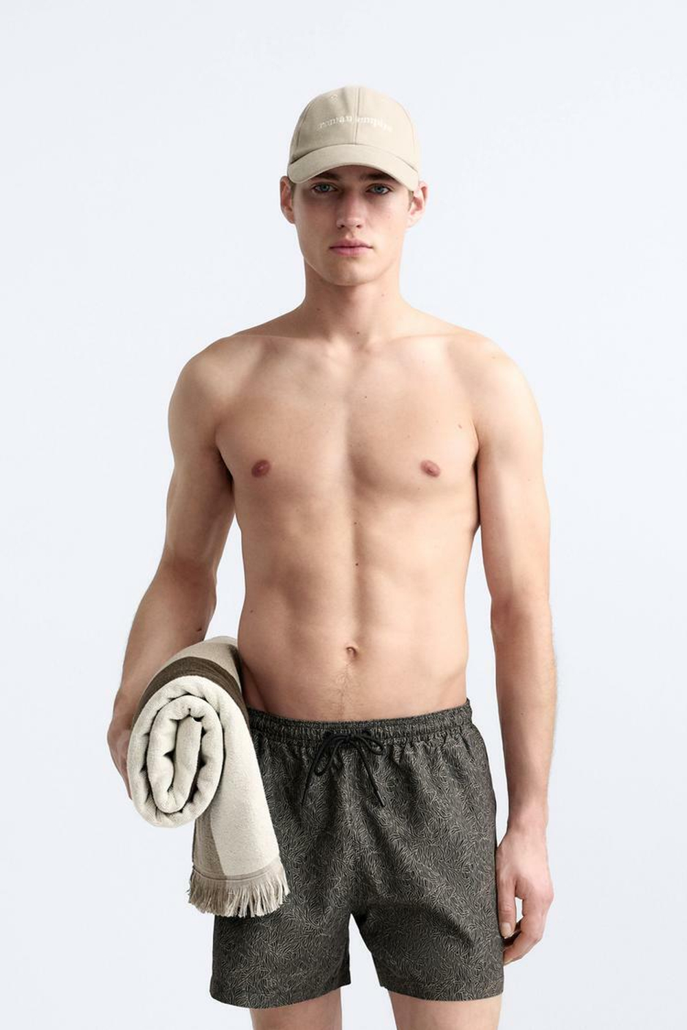 ZARA ПЛАВКИ С ЦВЕТОЧНЫМ ПРИНТОМ, СЕРОВАТО-КОРИЧНЕВЫЙ