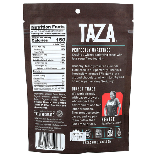 Taza Chocolate, миндаль в темном шоколаде, 87% какао, 99 г (3,5 унции)