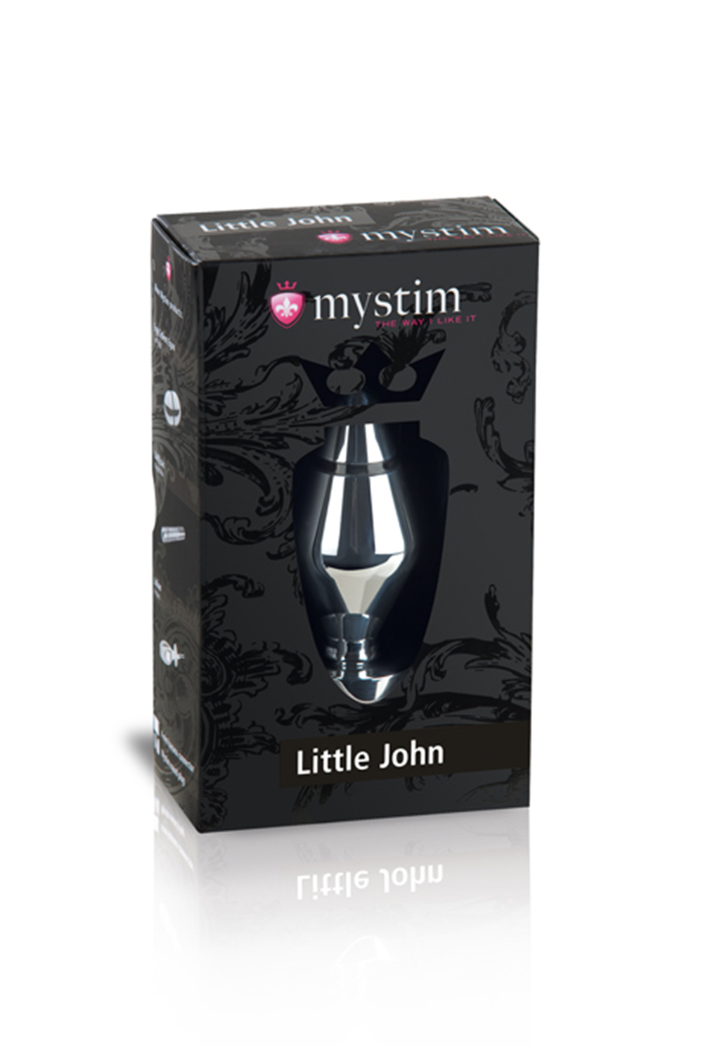 Анальная пробка Mystim Little John S, электростимуляция, хирургическая сталь, серебряная, 9 см, Ø 3,