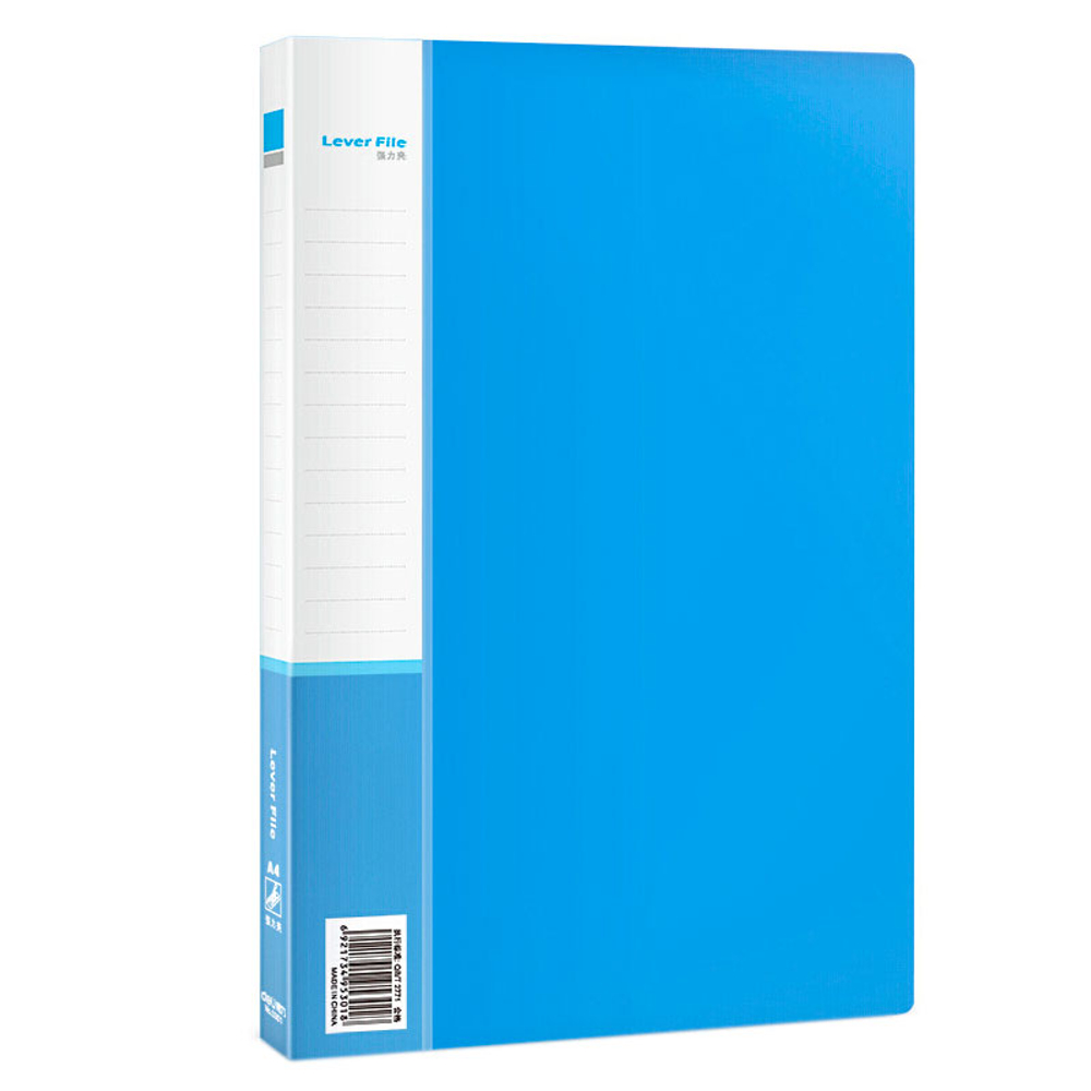 Папка с зажимом DELI, A4, 15 мм, 700 мкм, внутренний и торцевой карман, синяя