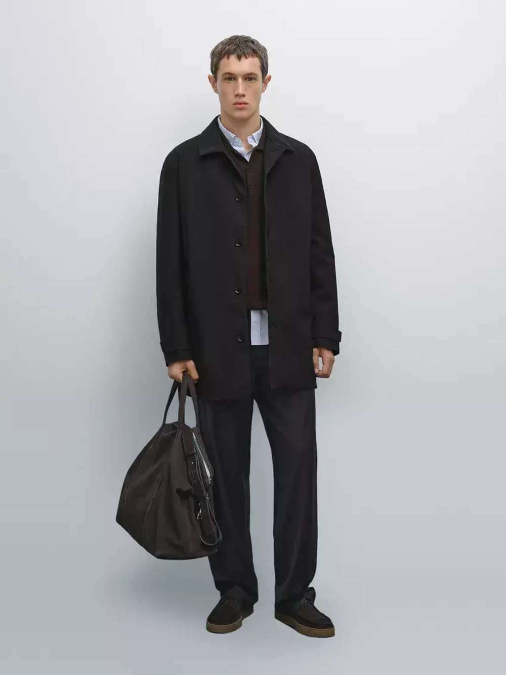 Massimo Dutti Тренч из непромокаемой ткани, темно-синий