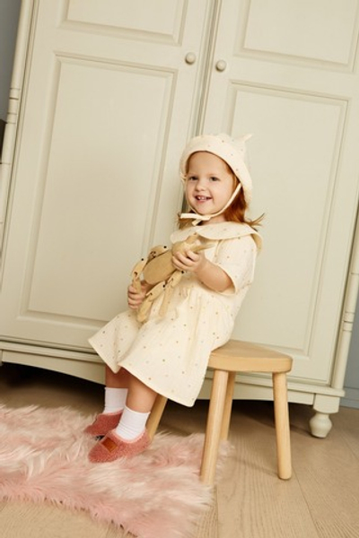 Комплект платье и блумеры из муслина (цветной горошек на экрю)