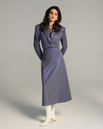 Юбка из синей костюмной ткани с люрексным напылением