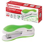 Степлер №24/6, 26/6 BRAUBERG "JET", до 20 листов, эргономичный, бело-зеленый, 227759