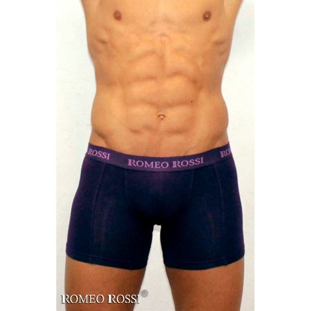 Мужские трусы боксеры удлиненные c резинкой Romeo Rossi баклажановые RR7001-05