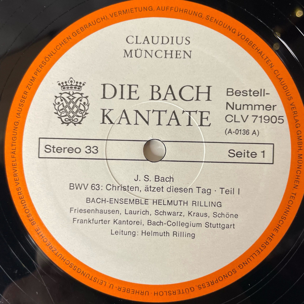 Винтажная виниловая пластинка LP Bach, Bach Ensemble Helmuth Rilling, И. С. Бах, BWV 63 Christen, Atzet Diesen Tag, BWV 151 S sser Trost, Mein Jesus Kommt (Германия 1973)