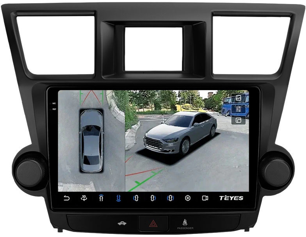Магнитола для Toyota Highlander 2 U40 2007-2013 (крутилки активные) - Teyes CC3-2K-360 на Android 10, 2K QLED, 6Гб+128Гб, CarPlay, 4G SIM-слот, 4 камеры в комплекте