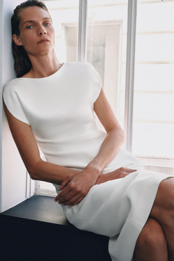 ZARA ПЛАТЬЕ МИДИ ZW COLLECTION, ЖЕЛТОВАТО-БЕЛЫЙ