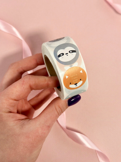 Наклейки в рулоне "Зверята", 500 шт, D-2,5 см