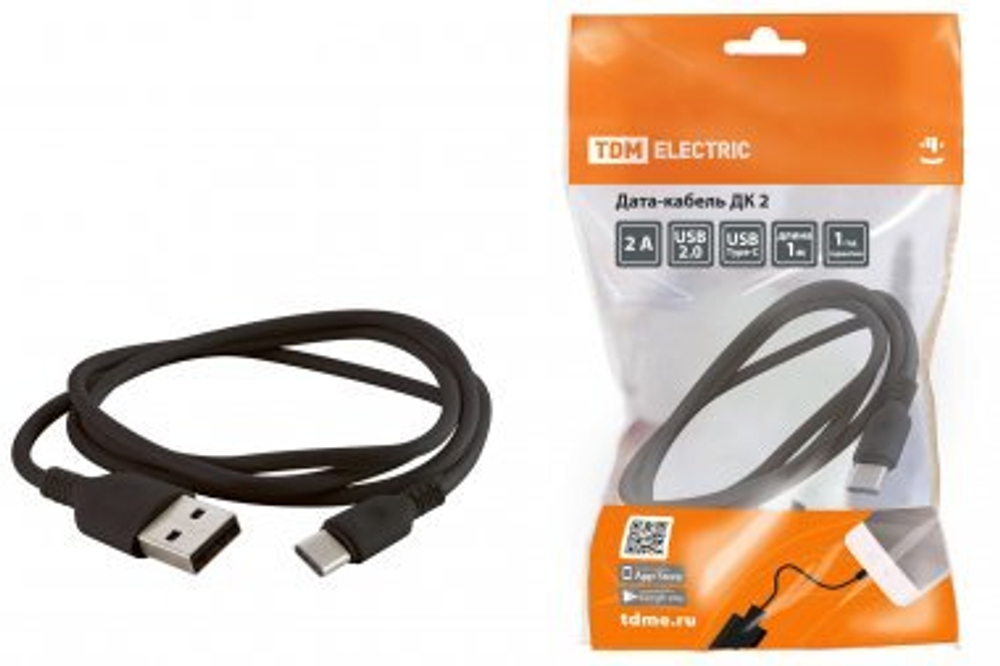 Дата-кабель, ДК 2, USB - USB Type-C, 1 м, черный, TDM SQ1810-0302