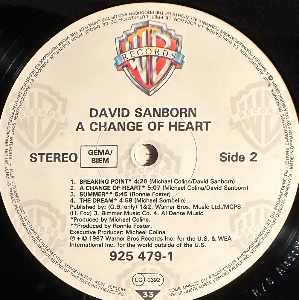 David Sanborn - A Change Of Heart (Германия 1987г.)
