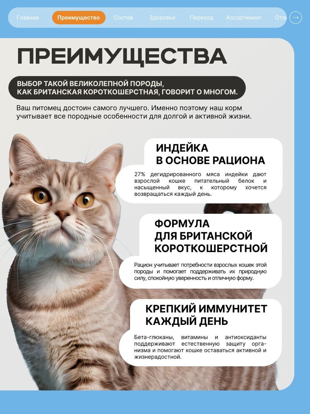Корм сухой для кошек породы Британская короткошерстная, с индейкой, 400 гр, QUATTRO