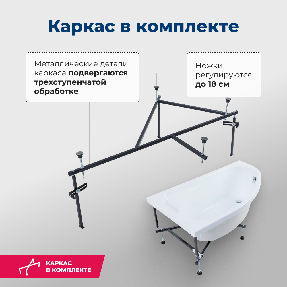 Акриловая ванна Aquanet Mia 140x80 L (с каркасом)