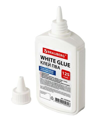 Клей ПВА BRAUBERG (бумага, картон, дерево), 125 г, 222925