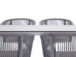 "Малага" обеденная группа на 4 персоны со стульями "Марсель", каркас белый, роуп светло-серый