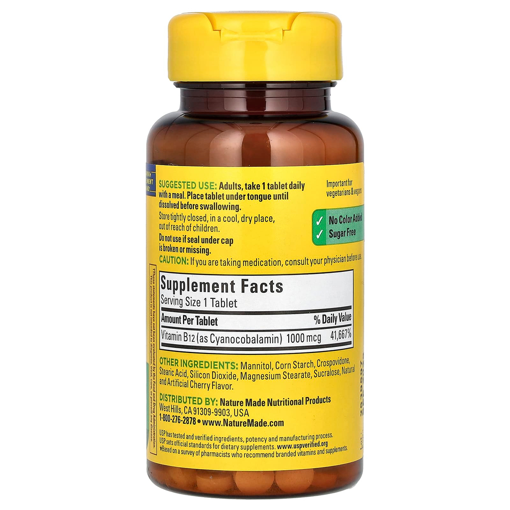 Nature Made, B12, сублингвальный витамин B12, с вишней, 1000 мкг, 50 таблеток