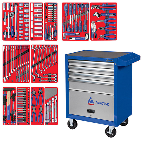 МАСТАК (52-04205B) Набор инструментов "МАСТЕР" в синей тележке, 205 предметов