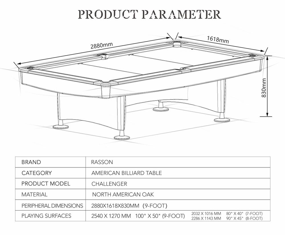Бильярдный стол для пула "Rasson Challenger Plus" 9 футов (серый, сланец 30 мм)