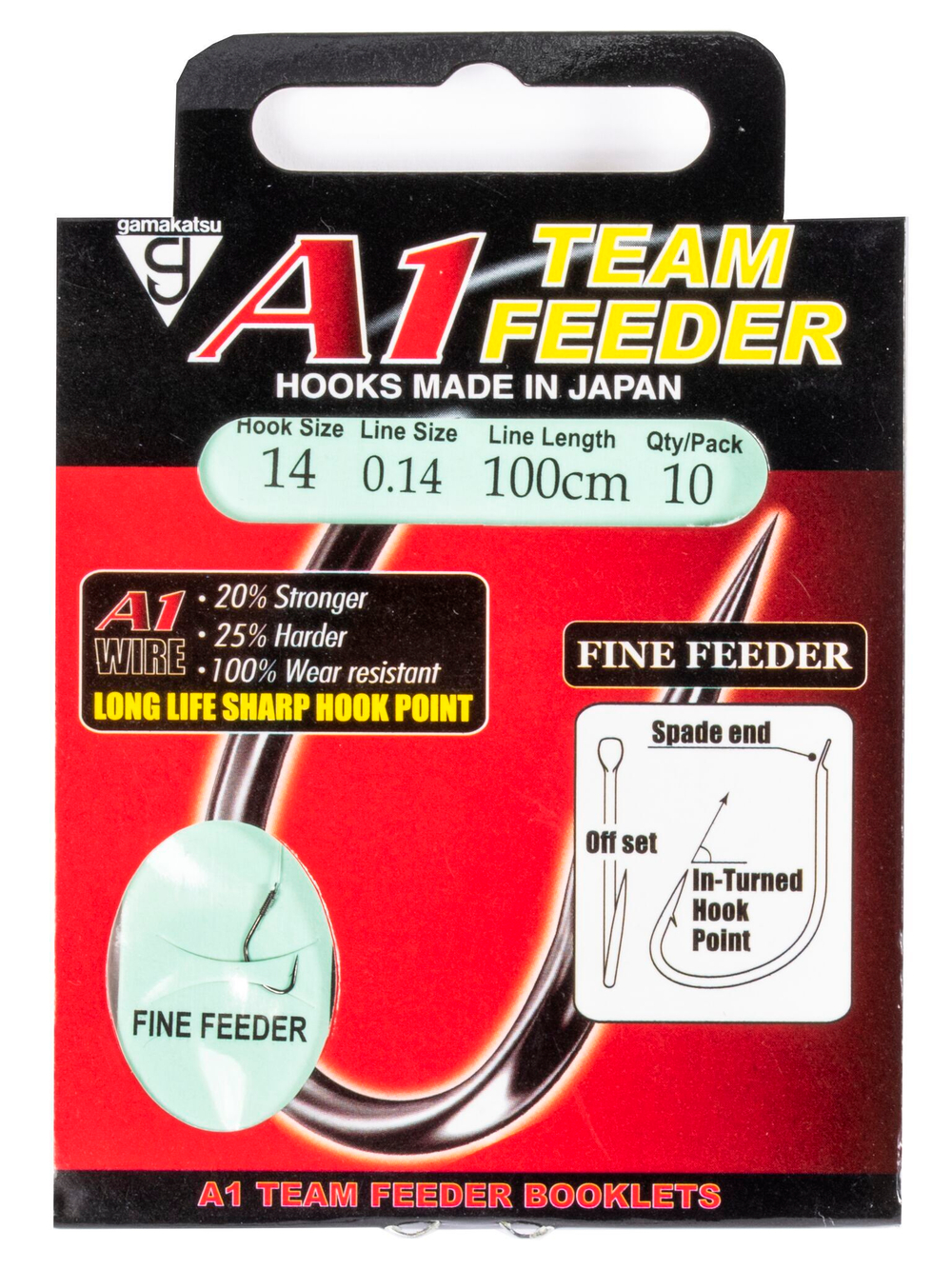 Крючки с поводком Gamakatsu Booklet A1 FINE FEEDER разм. 14-0.14мм 100см 10шт.