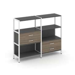 Shelf System Двухсекционный стеллаж трехярусный с ящиками SN.STM-323 Антрацит/Вяз Благородный/Металл