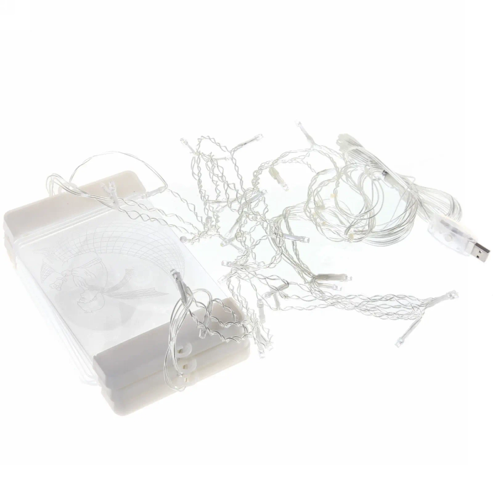 Гирлянда для дома БАХРОМА ш2,0м* в90/70см 36 ламп LED «3D Фантазия»,8 реж., с пультом Д/У, IP-20, Теплый белый (USB)