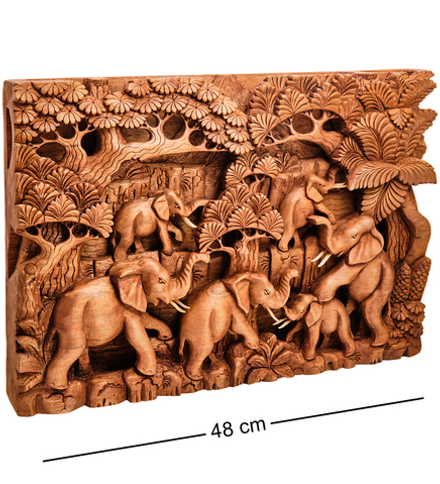 17-003_B Панно резное «Пять слонов - символ мудрости» (суар, о.Бали)