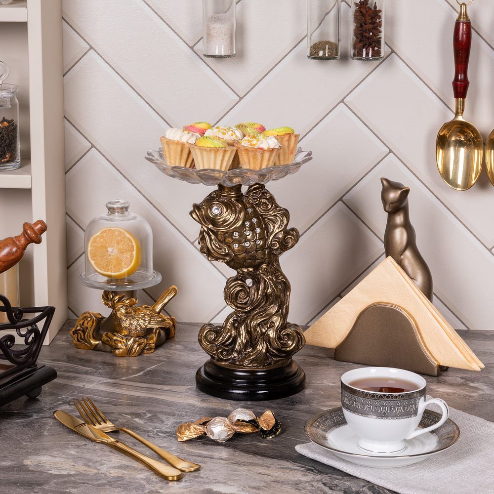 Фруктовница Заветное желание Золото с чашей из стекла