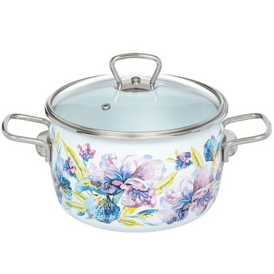 Кастрюля сталь, эмал, 3 л, с крыш, Vitross, Iris белоснежный, 1SC185S, индукц