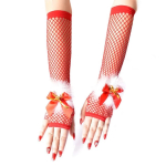 Перчатки сетка новогодние с пухом и бантом без пальчиков красные