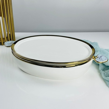 Lenardi 133-474 Овальное блюдо 44х25,5х7,5см с крышкой/блюдо ЛАЗУРИТ в под.уп.(х6)Фарфор