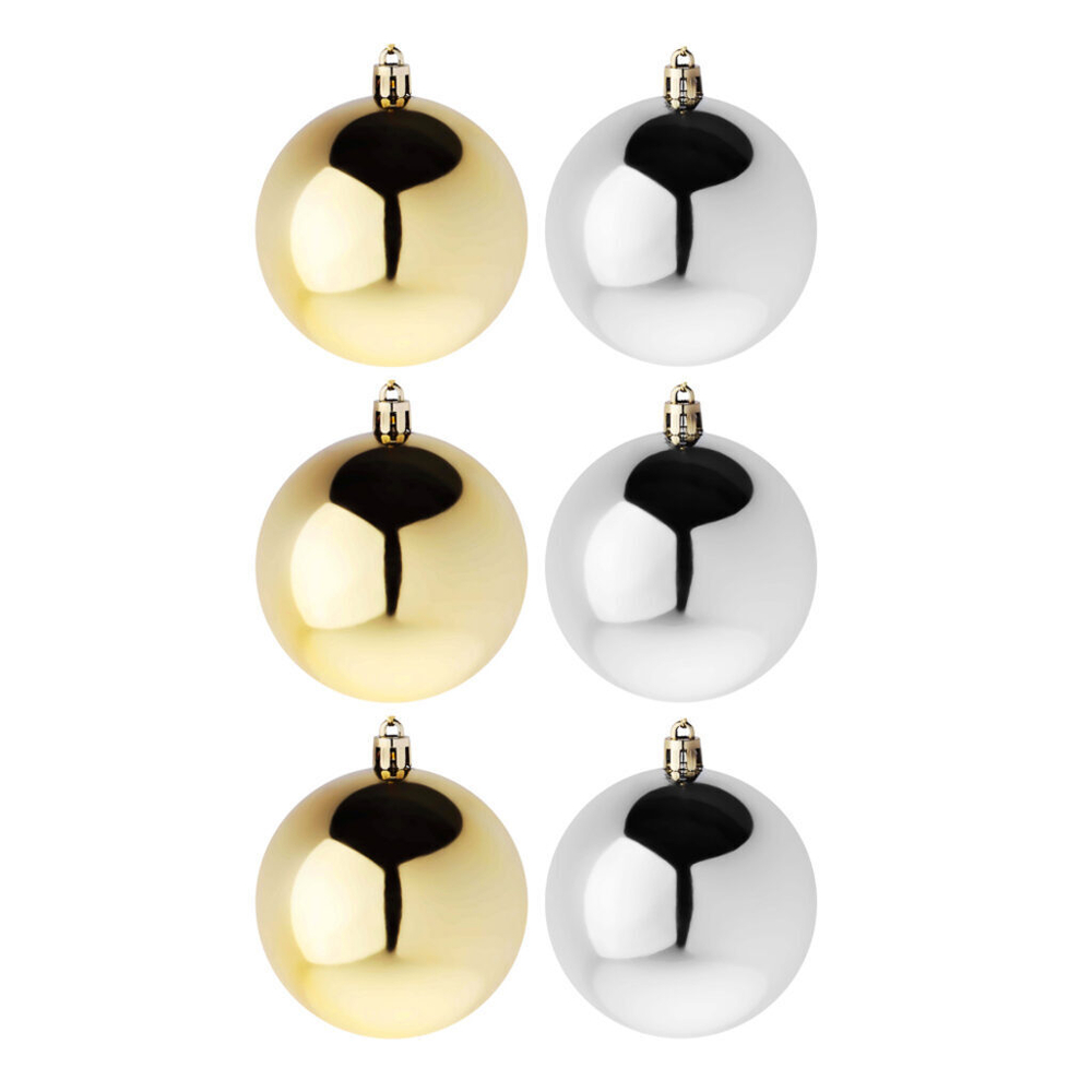 Набор елочных шаров 8 см, 6 шт., золото/серебро