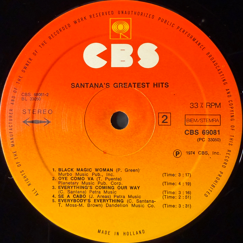 Santana - Santana's Greatest Hits (Голландия 1986г.)