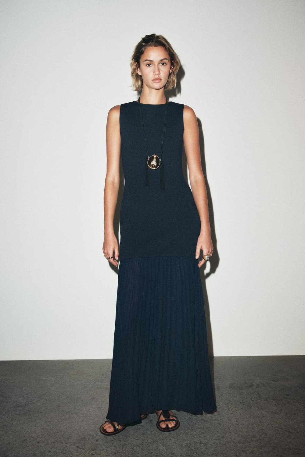 ZARA КОМБИНИРОВАННОЕ ТРИКОТАЖНОЕ ПЛАТЬЕ, СИНИЙ