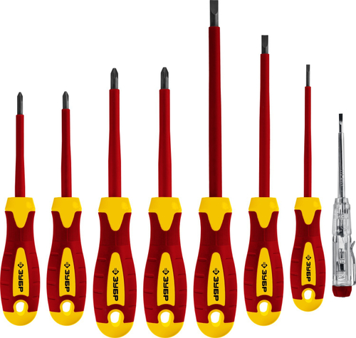 Набор: Отвертки SL 3, 5, 6 / PH 1, 2 / PZ 1, 2, тестер 100-250 В, ЗУБР ″Профессионал″ 25268, в кейсе, 8 предметов