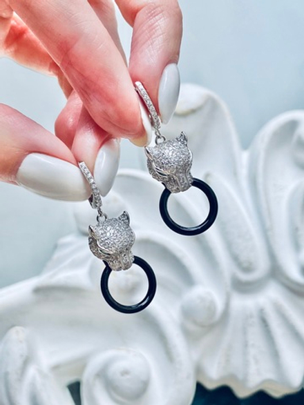 Серьги пантеры с фианитами