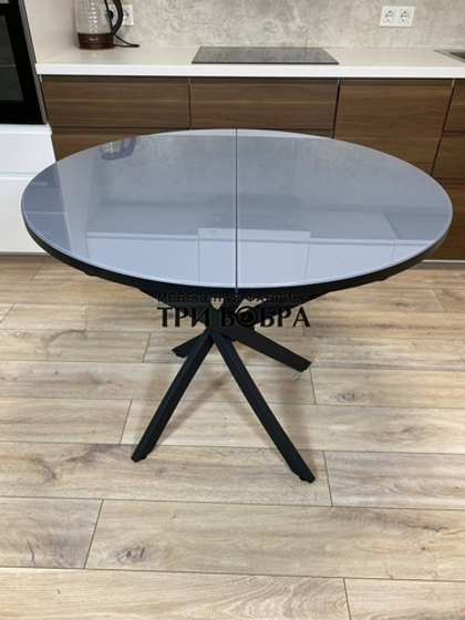 Стол круглый стеклянный "Серый Металлик"