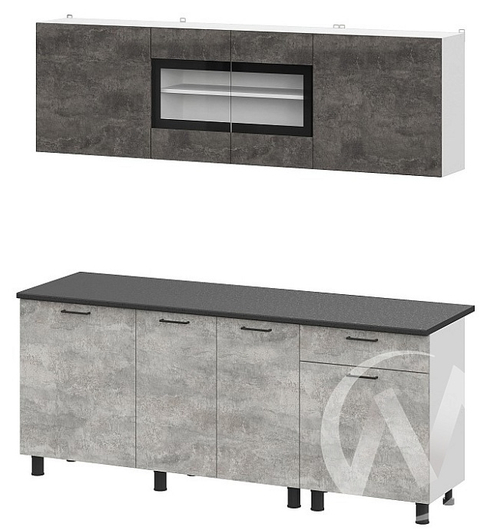 Кухонный гарнитур "КГ 9" (2,0м) (Белый/Цемент темный/Цемент светлый/Черный ) SV Мебель