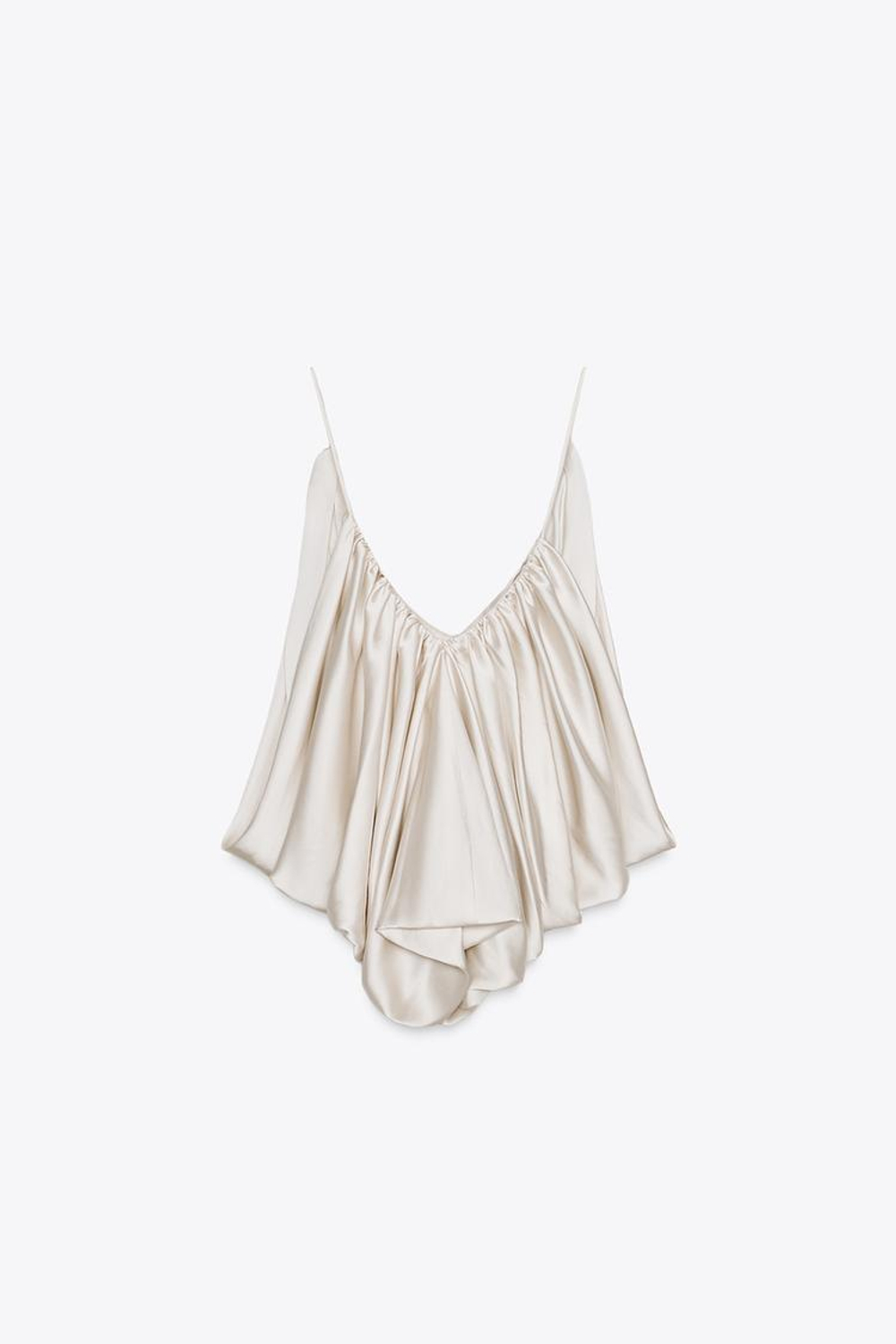 ZARA АТЛАСНЫЙ ТОП С ДРАПИРОВКОЙ — ZW COLLECTION, ЭКРЮ