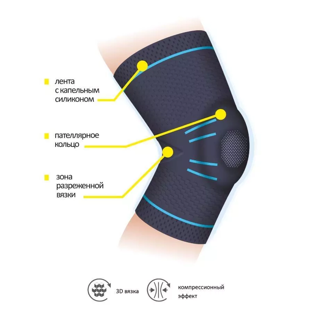 Бандаж на коленный сустав неразъемный с пателлярным кольцом КС-604