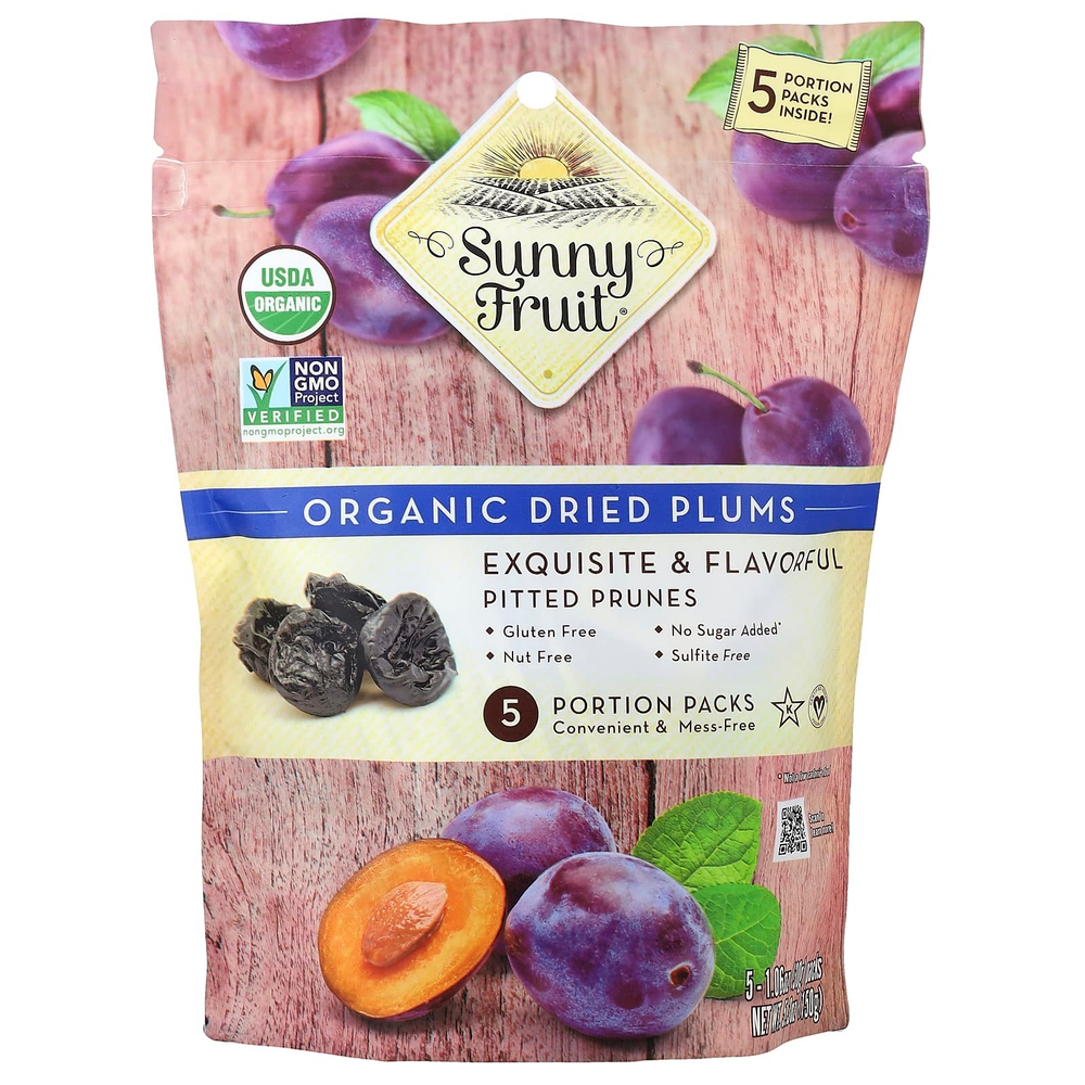 Sunny Fruit, органические сушеные сливы, 5 порционных пакетиков по 30 г (1,06 унции)