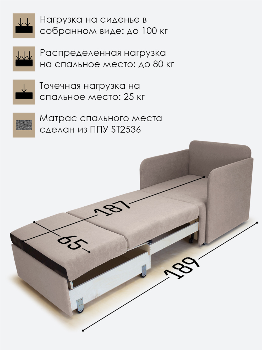 Кресло-кровать "Миник" с подлокотниками, купон Котенок в клубках
