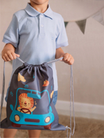 Набор для детского сада: кармашек, коврик, мешок. Львенок в машинке