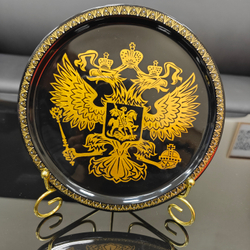 Сувенирная тарелка "Герб России" с ручной росписью (лаковая миниатюра)