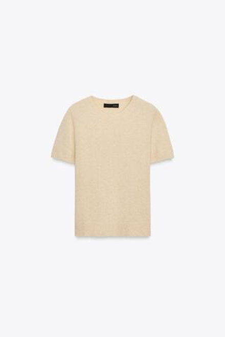 ZARA ДЖЕМПЕР ИЗ 100% КАШЕМИРА С КОРОТКИМИ РУКАВАМИ, ПЕСОЧНЫЙ