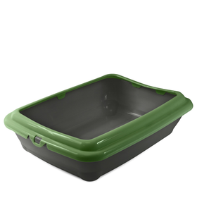 Туалет для кошек прямоугольный с бортом "Штиль", серый/оливковый, 455*350*125мм, Gamma