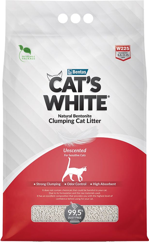 Наполнитель для туалета Cat&#39;s White 10л Natural Unscented для кошек, комкующийся, без ароматизатора
